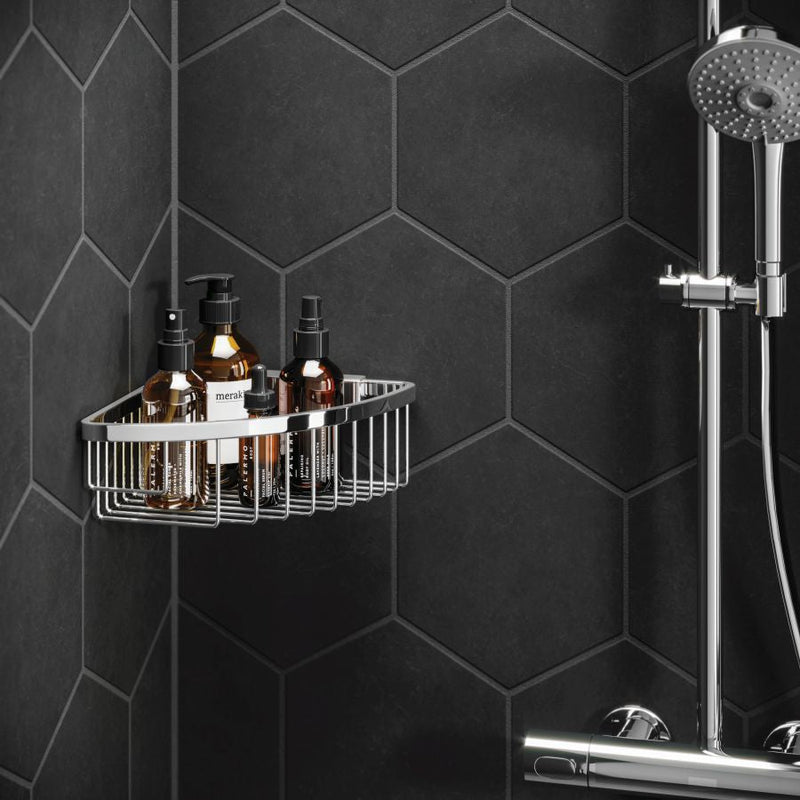 HiB Easy Lift Corner Shower Basket - Chrome - ACSBCH05