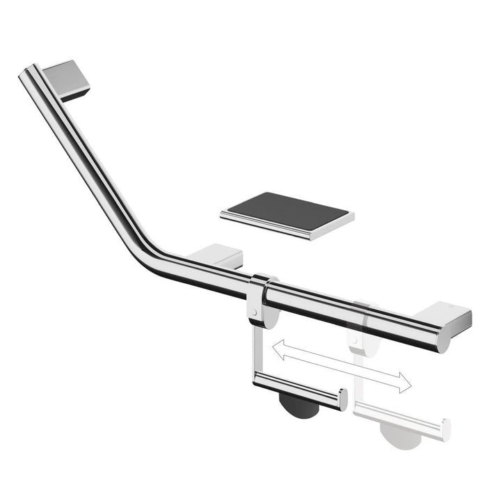 HiB Angled Grab Rail with Toilet Roll Holder and Shelf with Anti-Slip Mat (Right) - PAM003