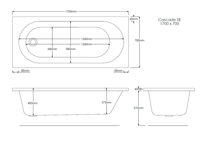 Rock 1700mm x 700mm Single Ended Bath