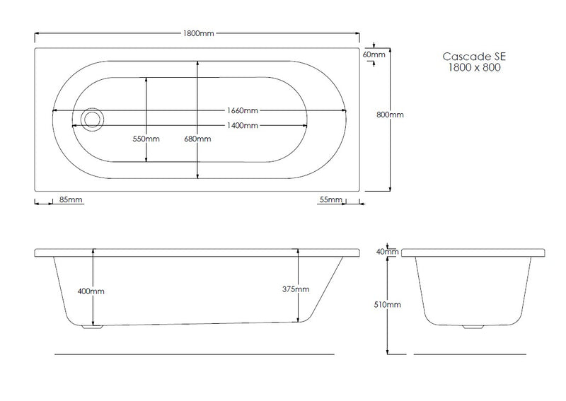 Rock 1800mm x 800mm Single Ended Bath
