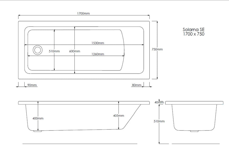 Shell 1700mm x 750mm Single Ended Bath