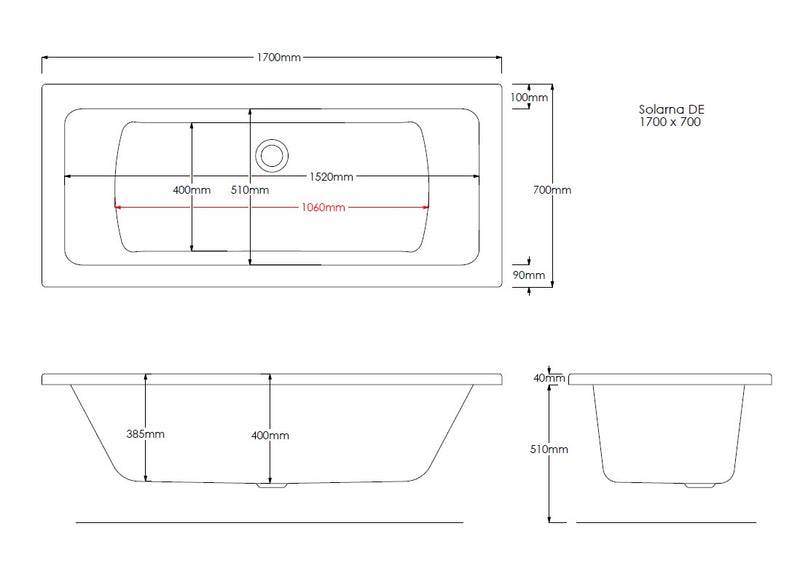 Coral 1700mm x 700mm Double Ended Bath