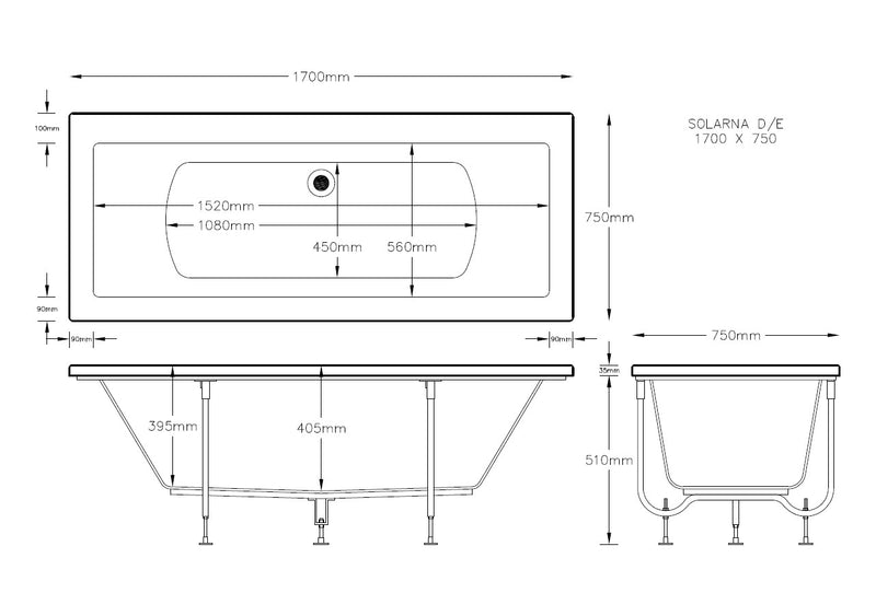 Coral 1700mm x 750mm Double Ended Bath