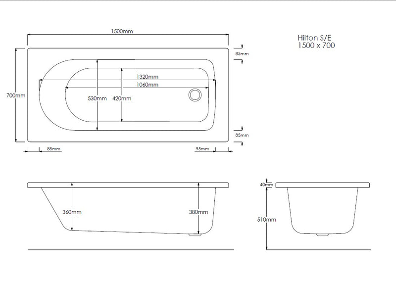 Cliff Plus Geode 1500mm x 700mm Single Ended Bath
