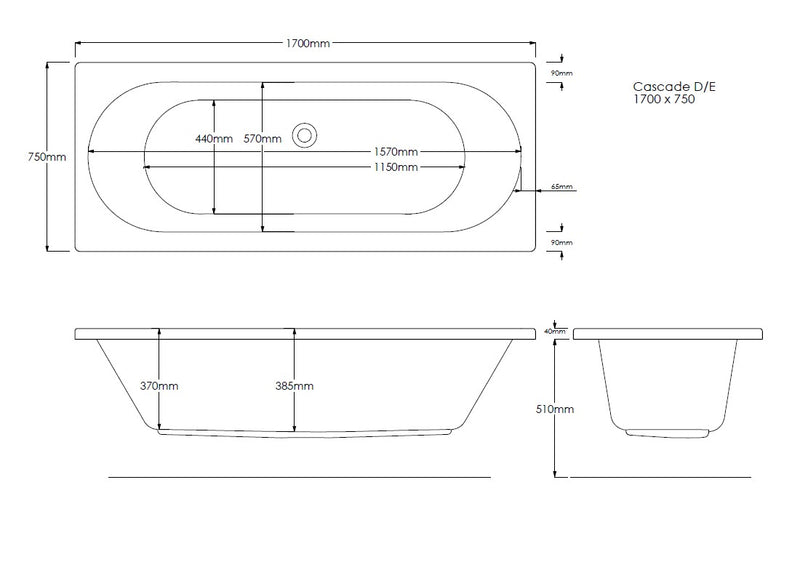 Pier Plus Geode 1700mm x 750mm Double Ended Bath