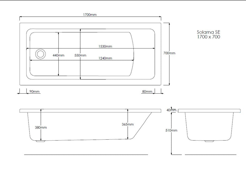 Shell Plus Geode 1700mm x 700mm Single Ended Bath
