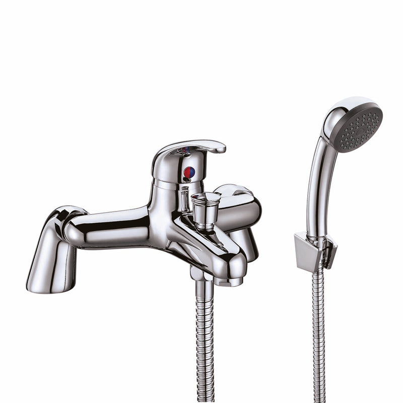 Lagoon Bath Shower Mixer w/ 2 Tap Holes, Slide Rail & Fixed & Handheld Shower Head - Chrome