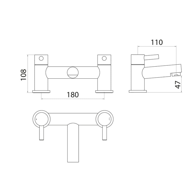 Drift One Spout Bath Filler w/ 2 Tap Holes - Chrome