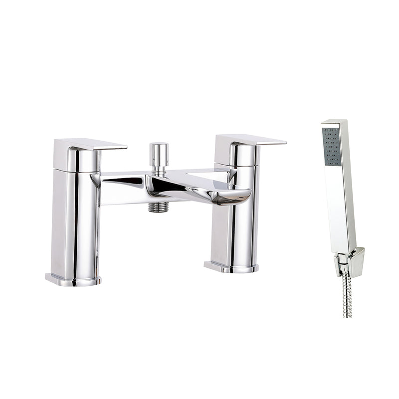 Pebble Bath Shower Mixer w/ 2 Tap Holes, Slide Rail & Fixed & Handheld Shower Head - Chrome