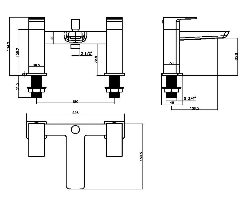 Pebble Bath Shower Mixer w/ 2 Tap Holes, Slide Rail & Fixed & Handheld Shower Head - Chrome