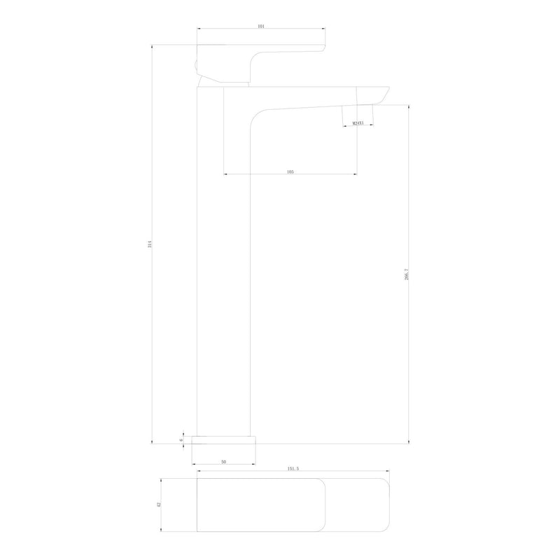 Pebble Electroplated Tall Mono Basin Mixer w/ Pop Up Waste - Black