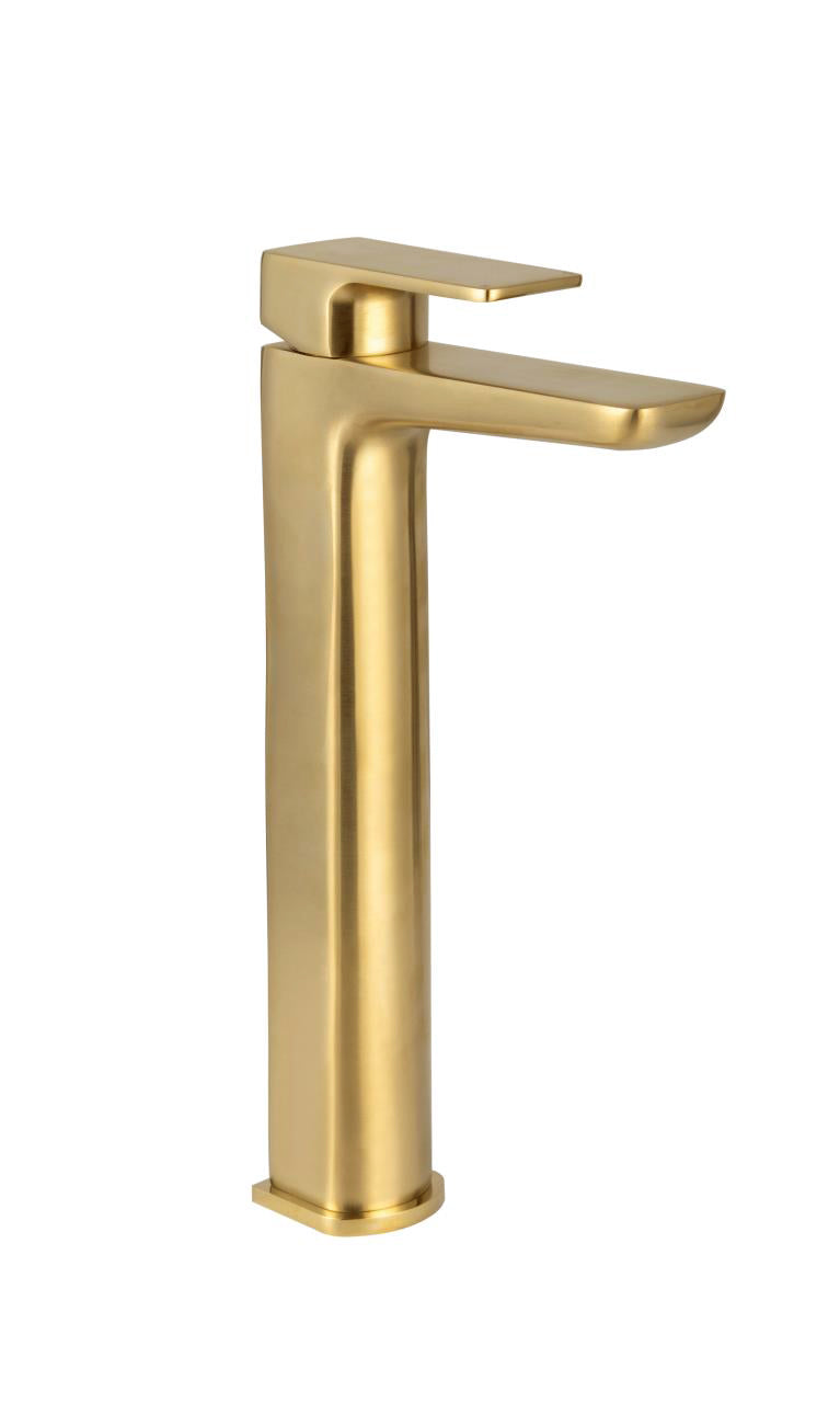 Pebble PVD Coated Tall Mono Basin Mixer w/ Pop Up Waste - Brushed Brass