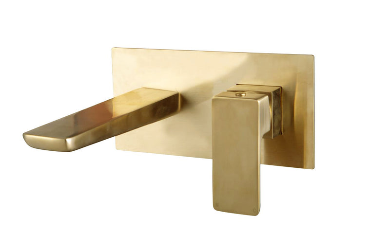 Pebble PVD Coated Wall Mounted Basin Filler w/ Pop Up Waste - Brushed Brass