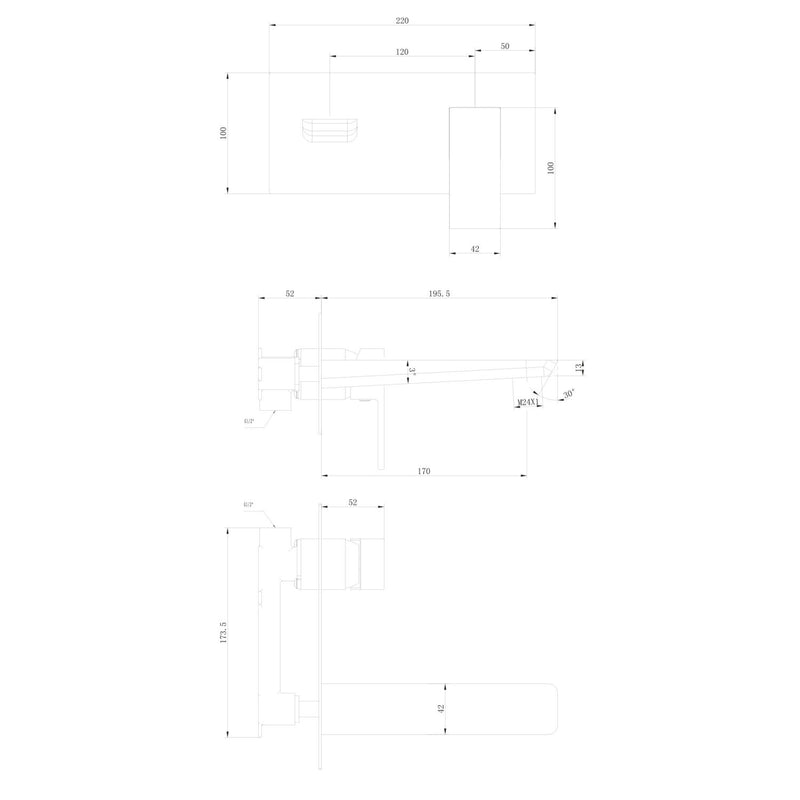 Pebble PVD Coated Wall Mounted Basin Filler w/ Pop Up Waste - Brushed Brass