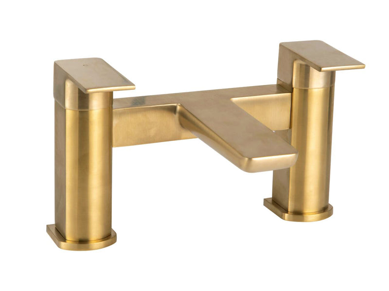 Pebble PVD Coated One Spout Bath Filler w/ 2 Tap Holes - Brushed Brass