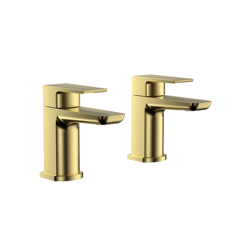 Pebble PVD Coated Bath Pillar Taps w/ 2 Tap Holes - Brushed Brass