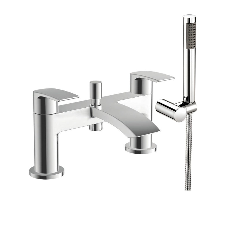 Cape Bath Shower Mixer w/ 2 Tap Holes, Slide Rail & Fixed & Handheld Shower Head - Chrome