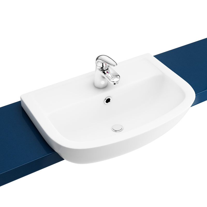 Dune 560mm x 380mm Semi Recessed 1 Tap Hole Basin - White