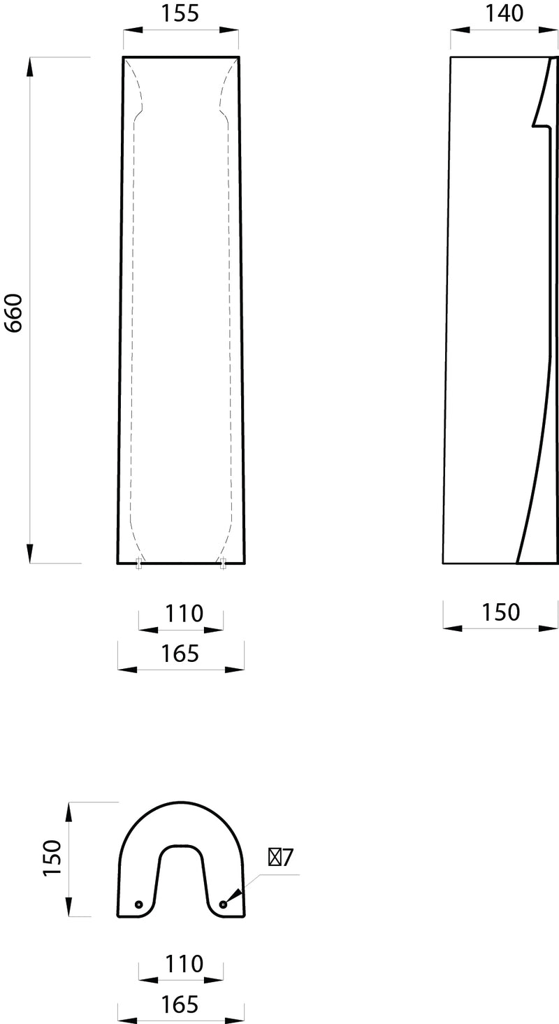 Dune 660mm x 165mm Full Pedestal - White
