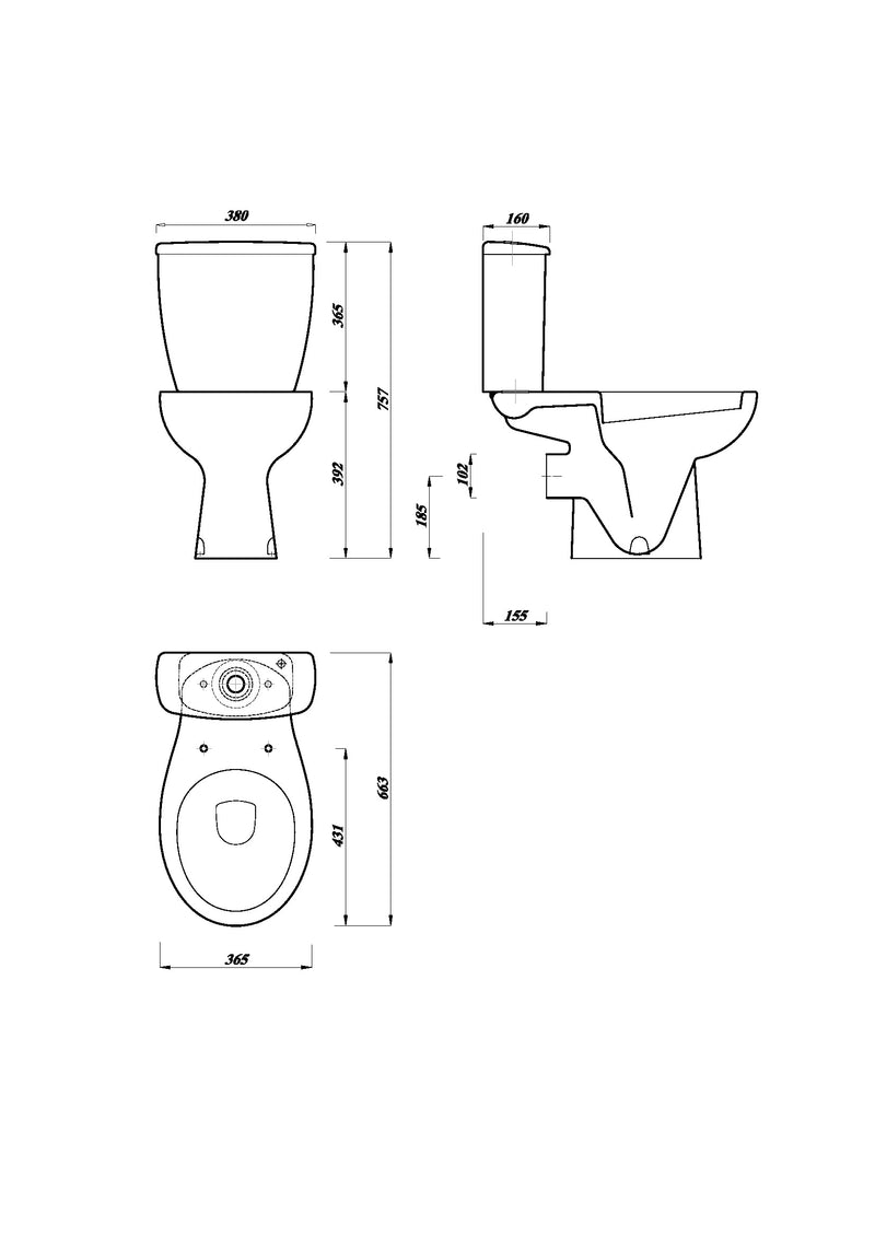 Dune Smooth 390mm x 650mm x 365mm Close Coupled WC Pan - White