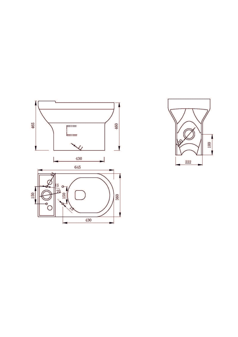 Dune Round 460mm x 645mm x 360mm Comfort Height Close Coupled Open Back WC Pan - White