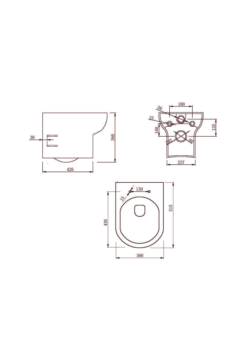 Dune Round 360mm x 515mm x 360mm Wall Hung WC Pan - White