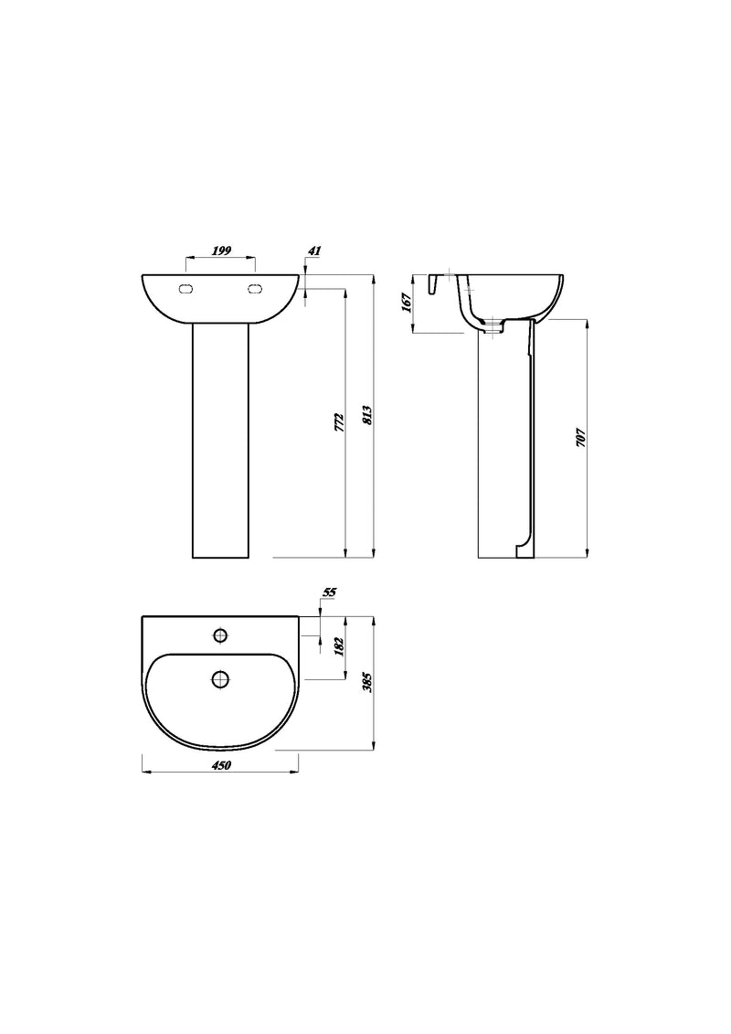 Bay 450mm x 385mm 1 Tap Hole Basin - White