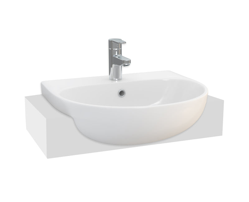 Bay 550mm x 490mm Round Semi Recessed 1 Tap Hole Basin - White