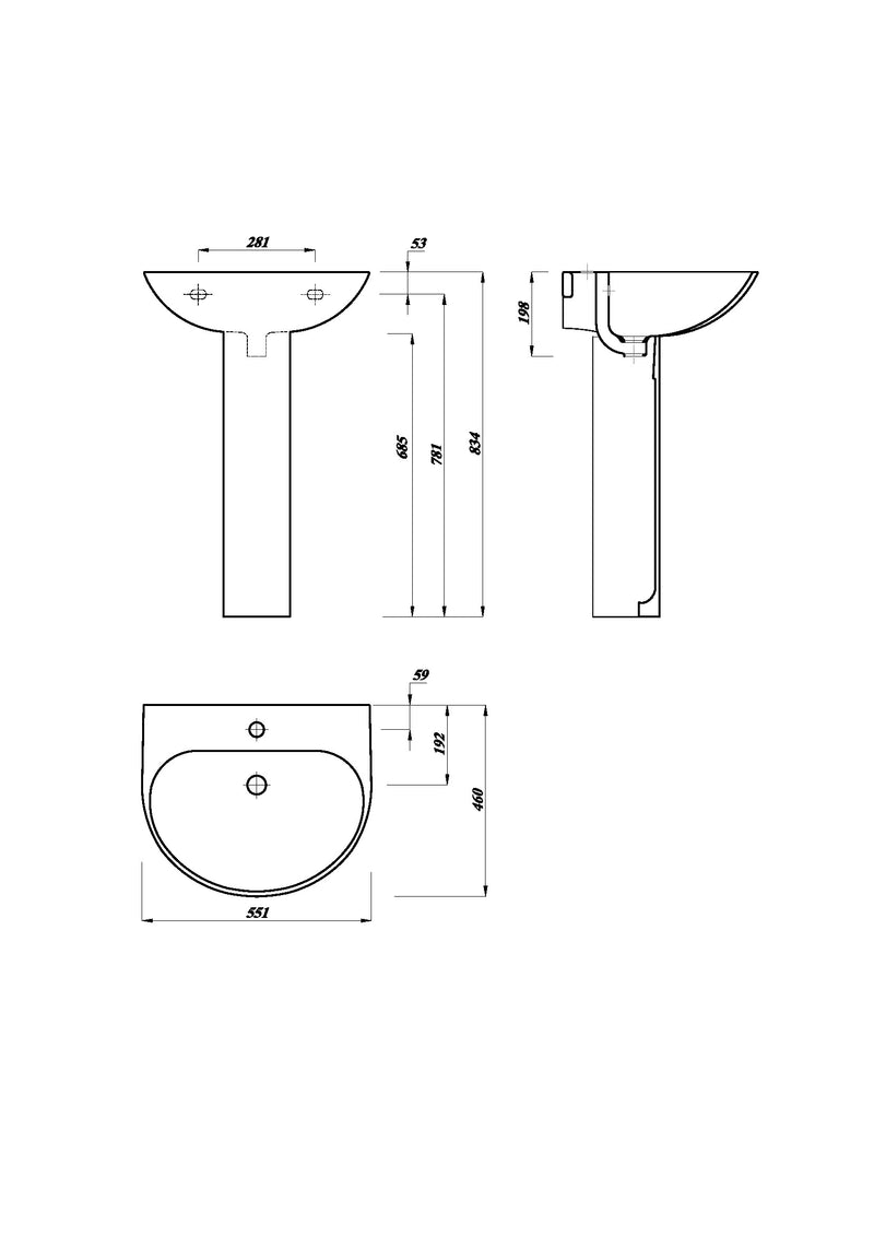 Bay 550mm x 460mm Round 1 Tap Hole Basin - White