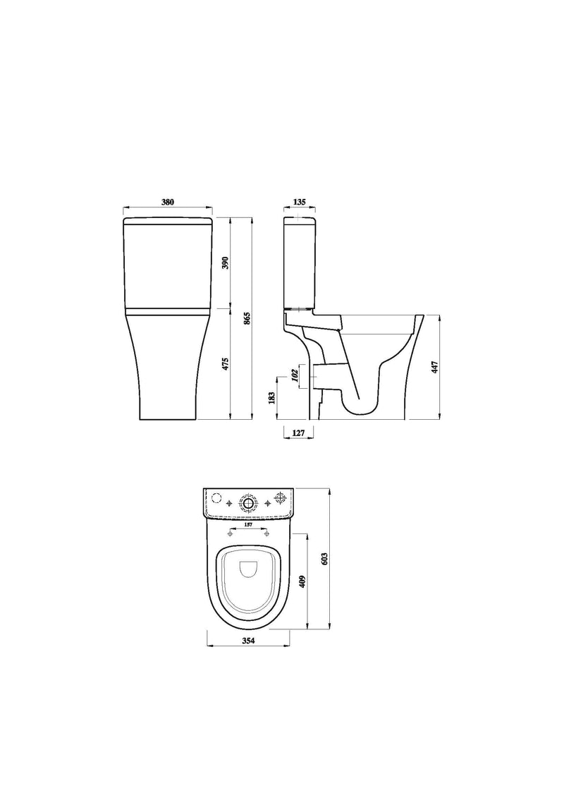 Bay Rimless Comfort Height Close Coupled Open Back WC Pan - White