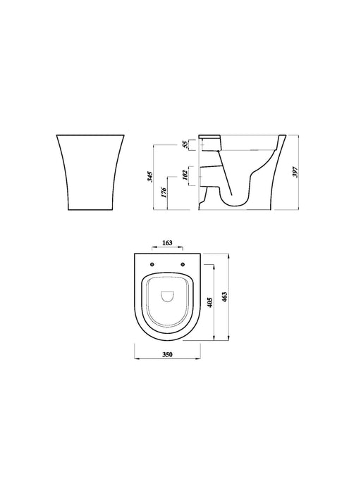 Bay Rimless 400mm x 465mm x 350mm Back To Wall WC Pan - White