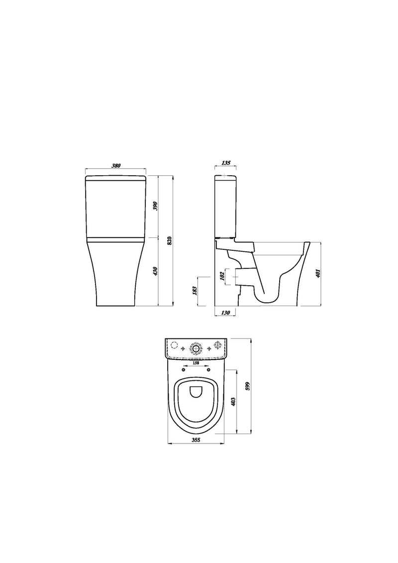 Bay Rimless 400mm x 600mm x 355mm Close Coupled Closed Back WC Pan - White