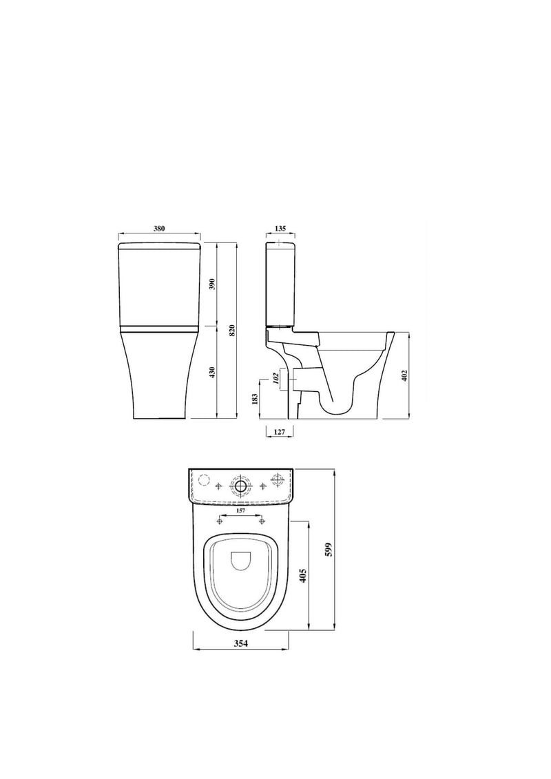 Bay Rimless 400mm x 600mm x 355mm Close Coupled Open Back WC Pan - White