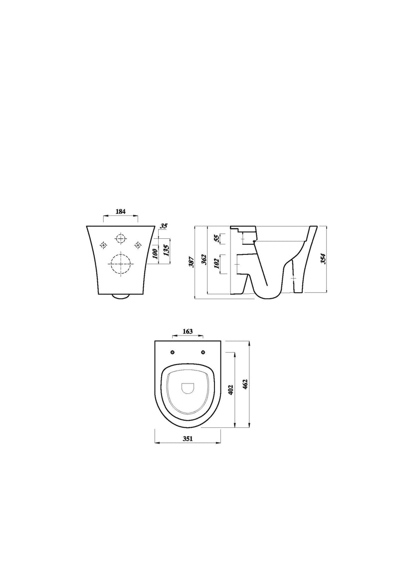 Bay Rimless 350mm x 460mm x 350mm Wall Hung Pan - White