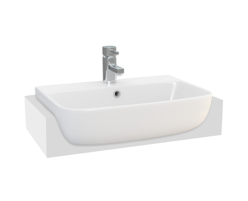 Quay 550mm x 395mm Square Semi Recessed 1 Tap Hole Basin
