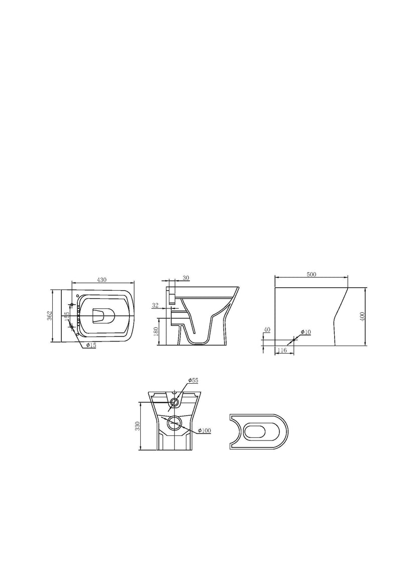 Quay Square 400mm x 500mm x 360mm Back To Wall WC Pan - White
