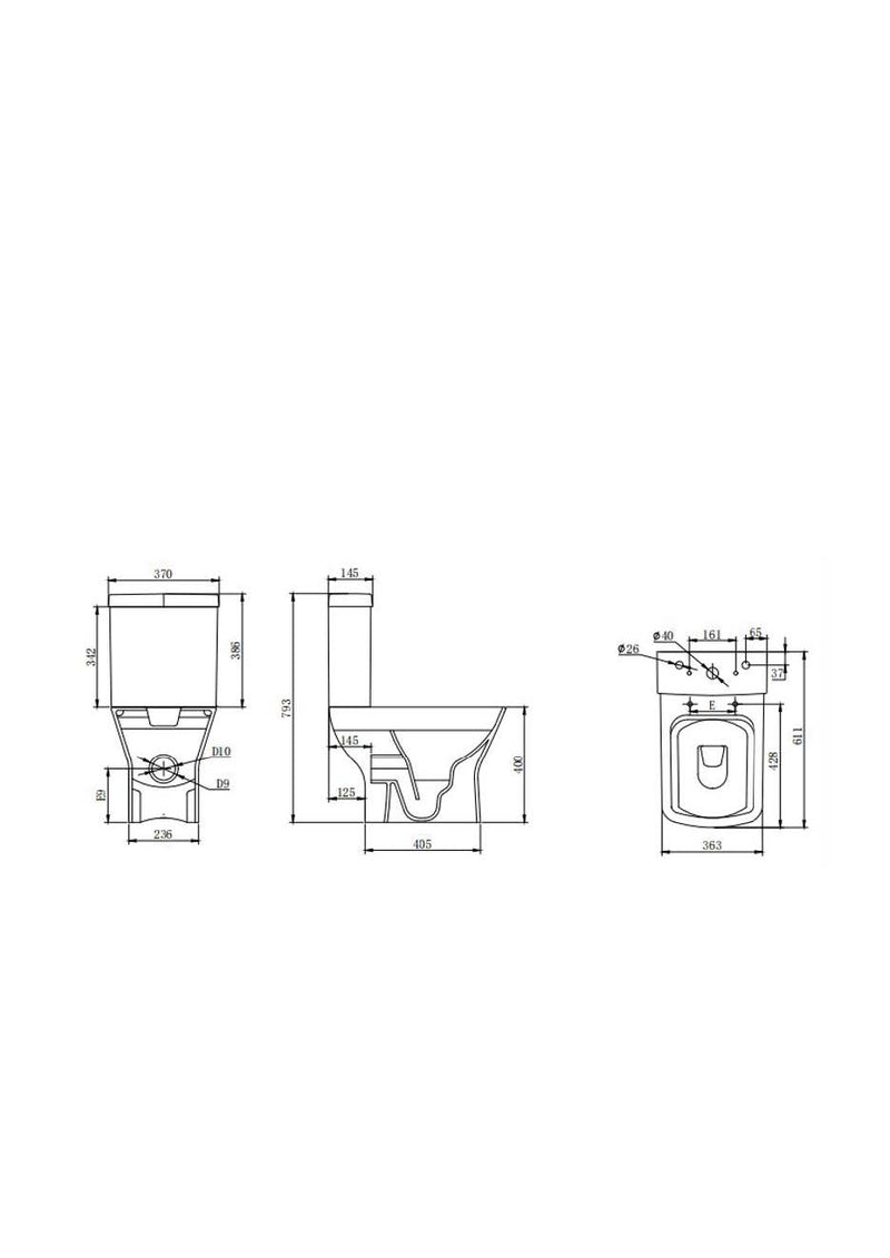 Quay Square 400mm x 610mm x 360mm Close Coupled Open Back WC Pan - White