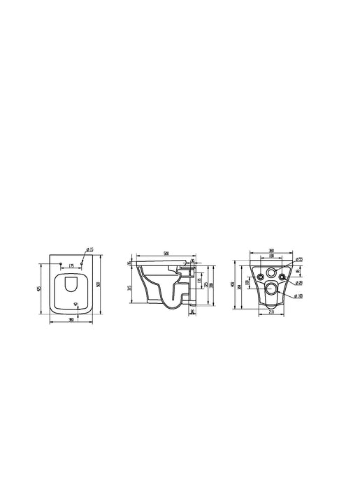 Quay Square 315mm x 500mm x 360mm Wall Hung WC Pan - White