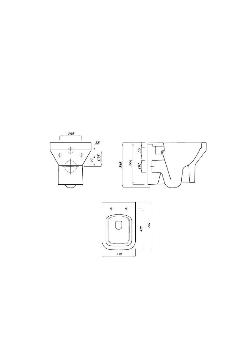 Quay 360mm x 500mm x 350mm Wall Hung Rimless WC Pan - White