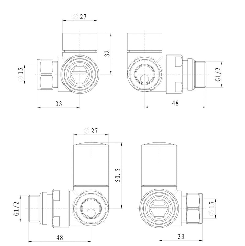 Non-Thermostatic Corner Radiator Valve - White