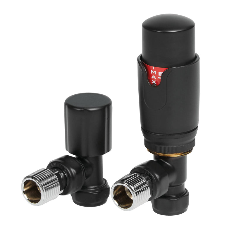 Thermostatic Angled Radiator Valve - Black