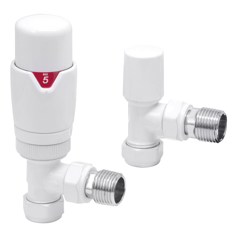 Thermostatic Angled Radiator Valve - White