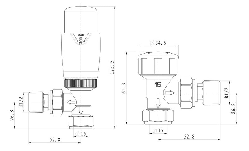 Thermostatic Angled Radiator Valve - White