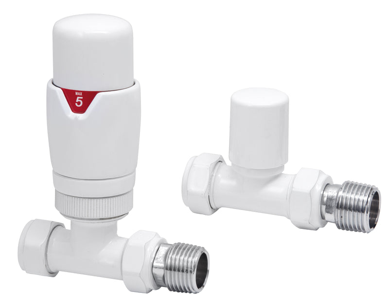 Thermostatic Straight Radiator Valve - White