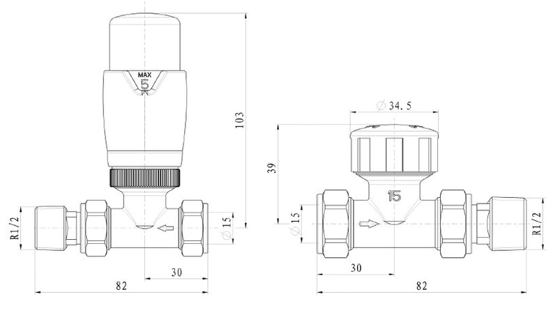 Thermostatic Straight Radiator Valve - White