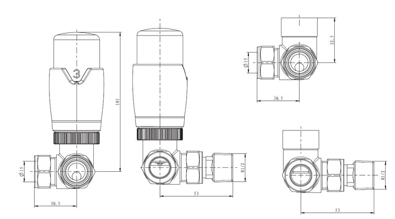 Thermostatic Corner Radiator Valve - White