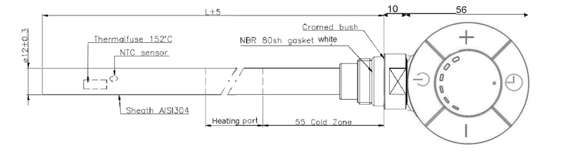 300W Thermostatic Heating Element - Chrome