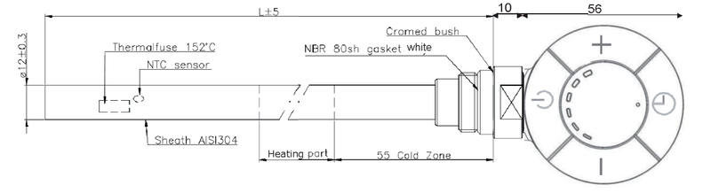 600W Thermostatic Heating Element - Chrome