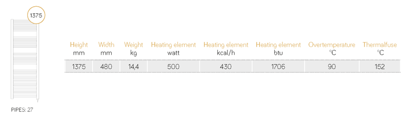 Kelvin Electric 1375 x 480mm Towel Warmer - Chrome