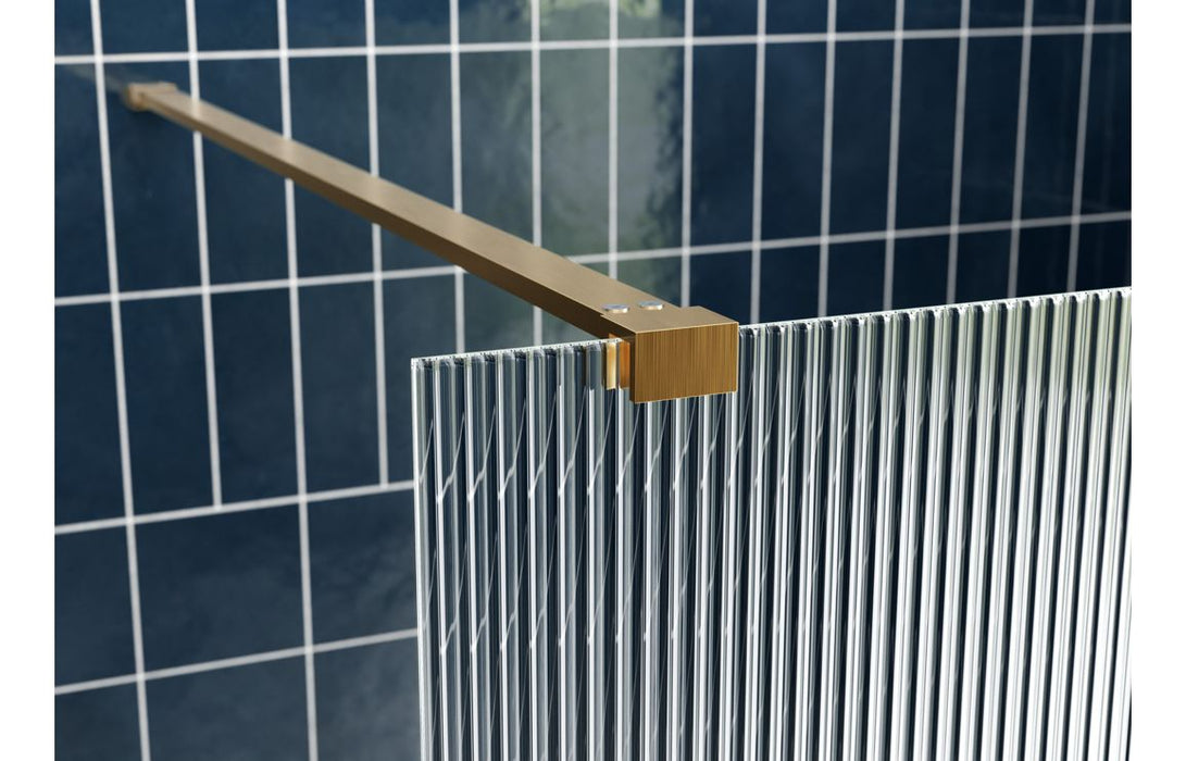 Perth 900mm Fluted Wetroom Panel & Support Bar - Brushed Brass